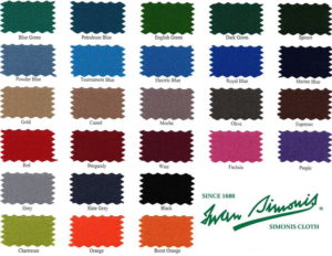 Simonis Billiard Cloth Color Swatches
